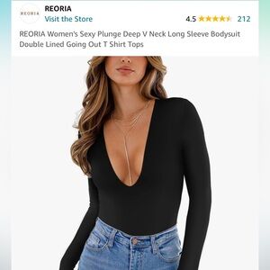 REORIA Women's Deep V-Neck Bodysuit